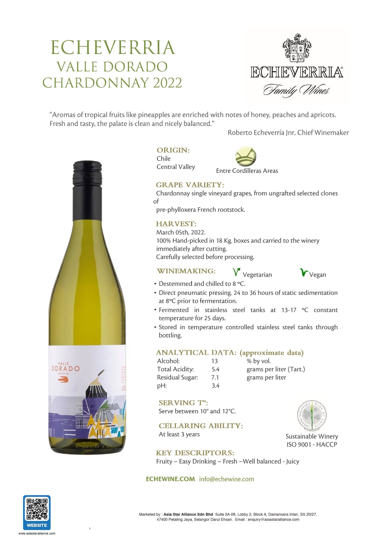 Echeverria Valle Dorado Chardonnay (2022) 750ml