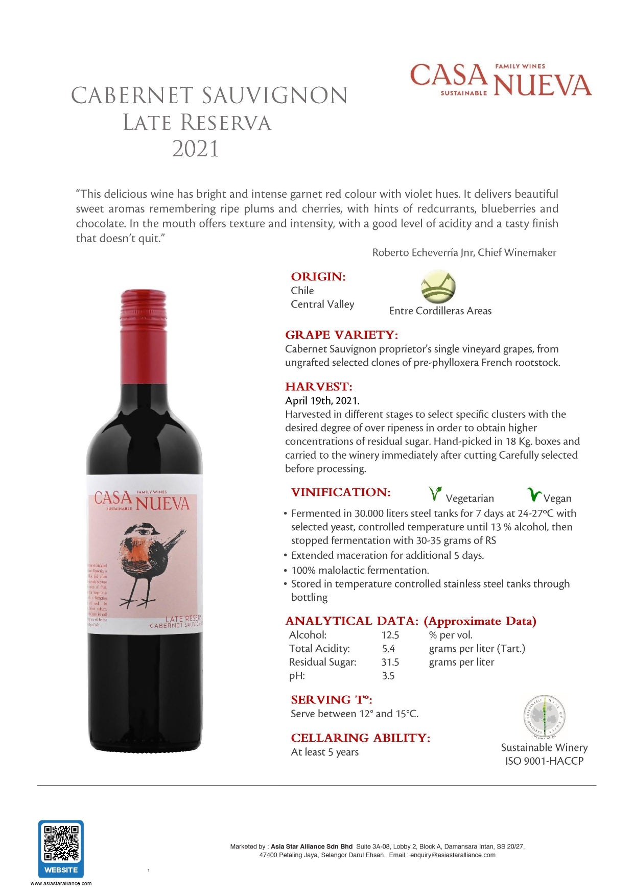 Echeverria Casa Nueva Cabernet Sauvignon Late Reserva (2021) 750ml