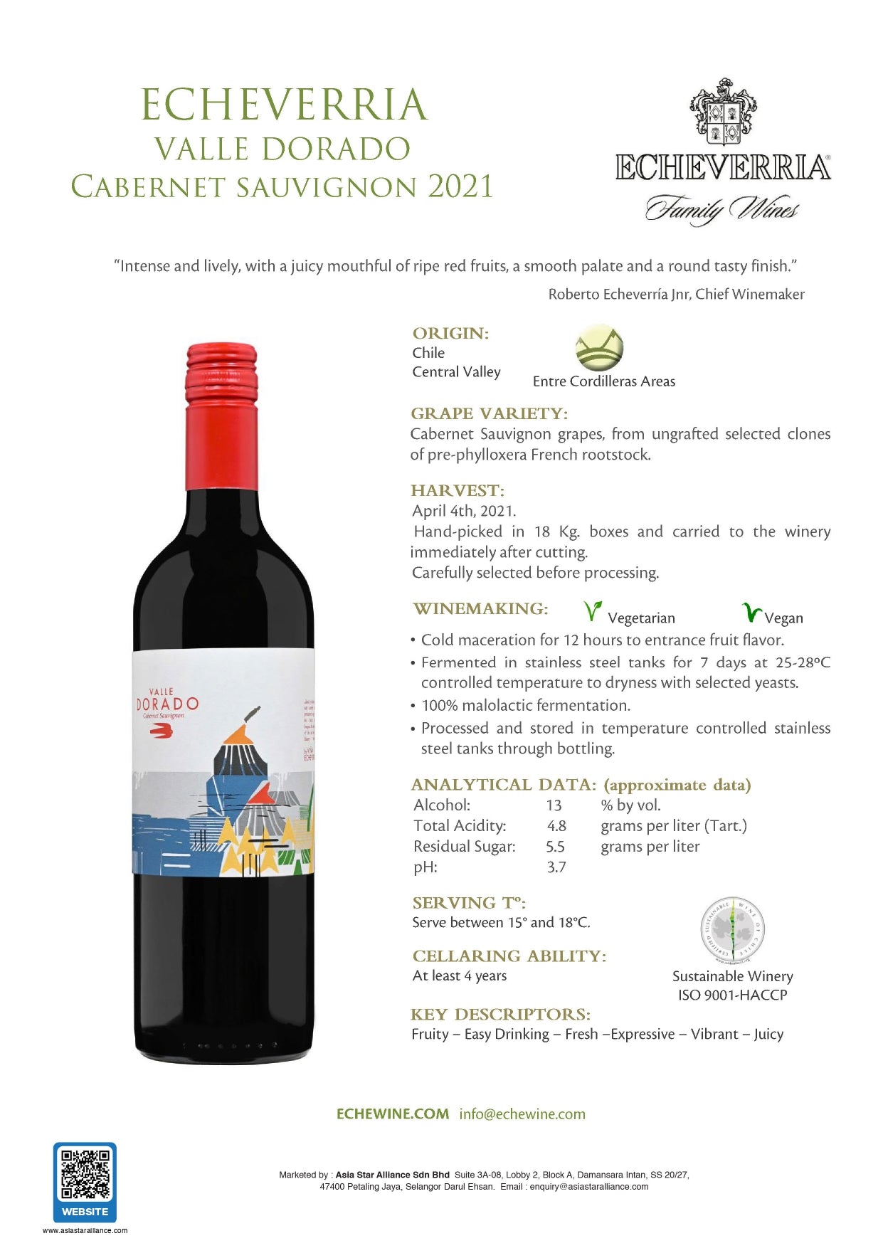 Echeverria Valle Dorado Cabernet Sauvignon (2021) 750ml