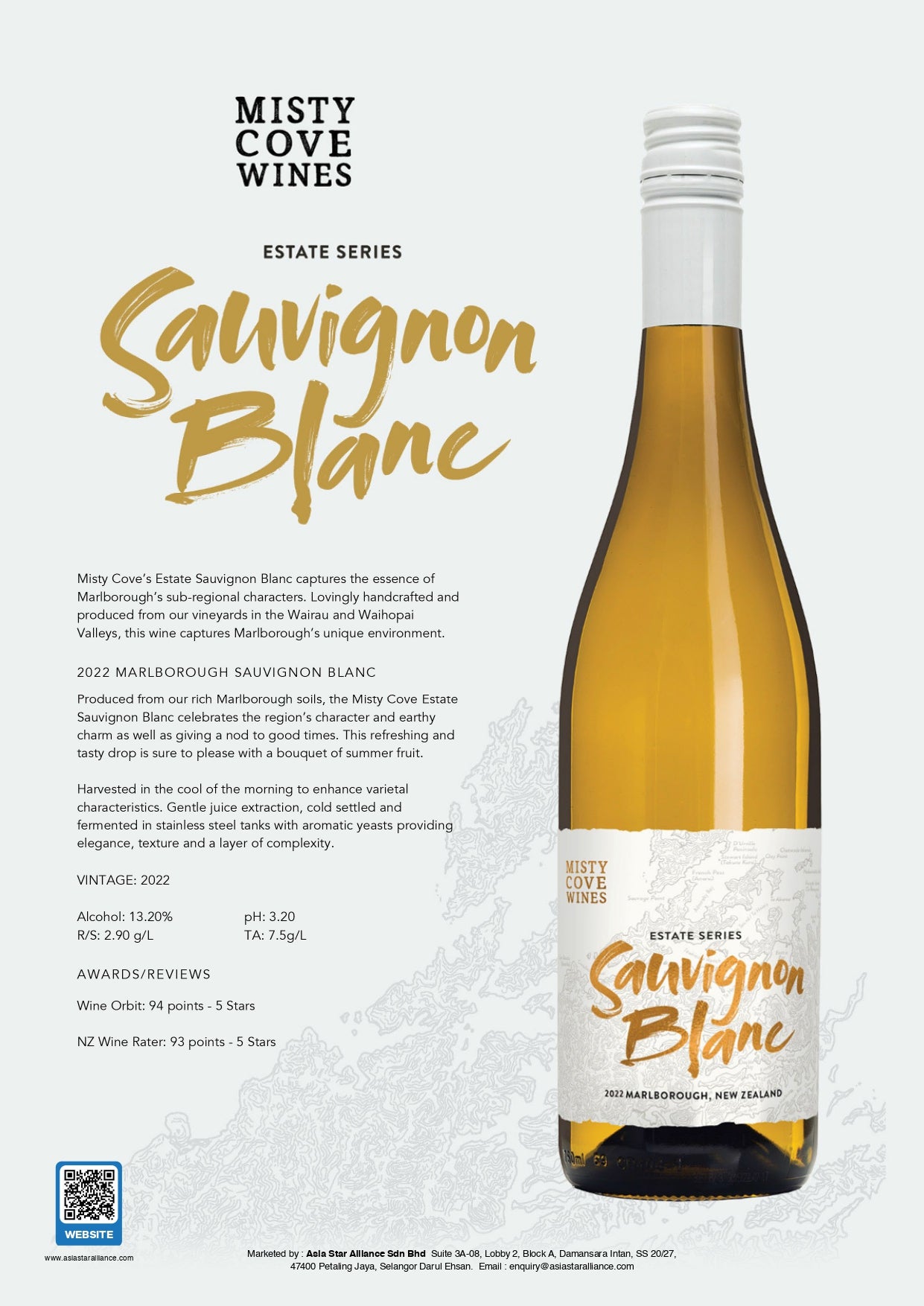 Misty Cove Wines - Estate Series Sauvignon Blanc [750ml]