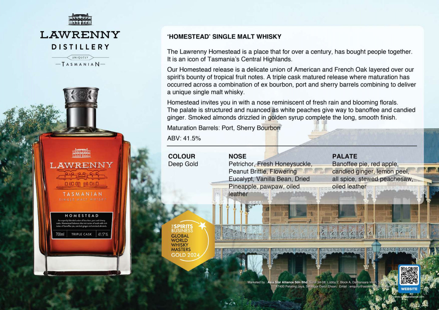 Lawrenny Homestead Tasmanian Triple Cask Single Malt Whisky 700ml