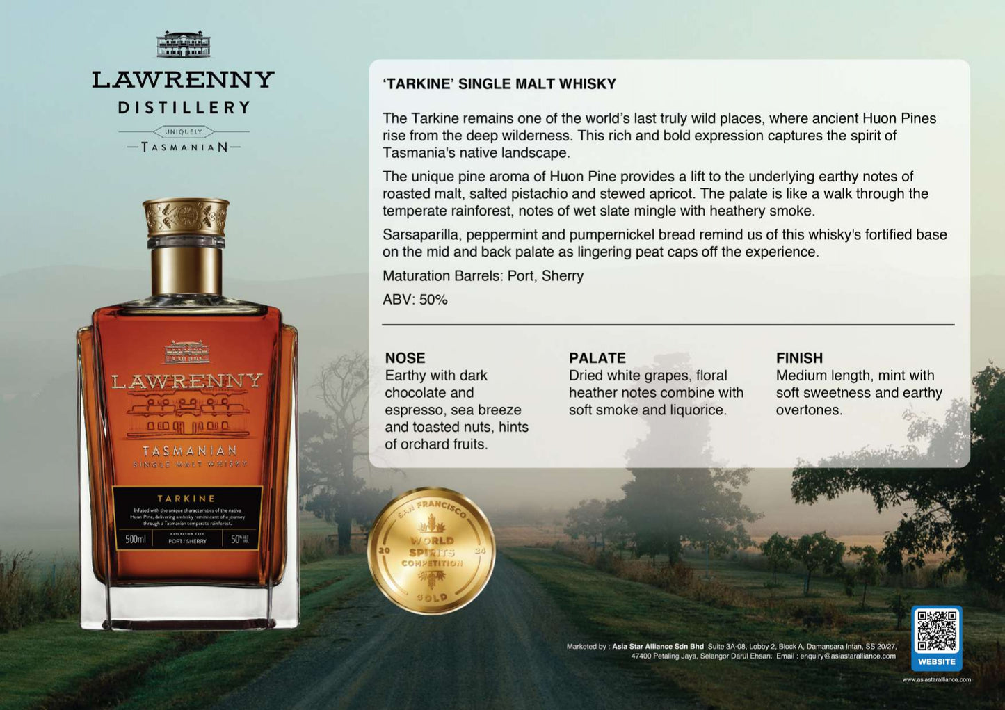 Lawrenny Tarkine Tasmanian Port/Sherry Single Malt Whisky 700ml