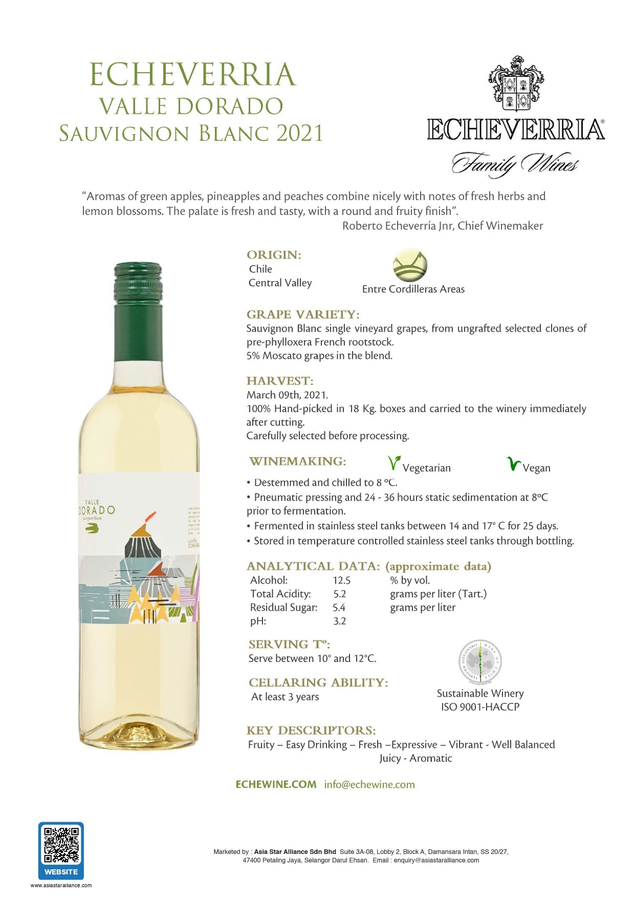 Echeverria Valle Dorado Sauvignon Blanc [750ml]