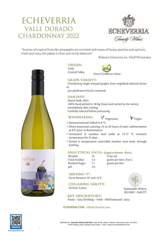 Echeverria Valle Dorado Chardonnay (2022) 750ml