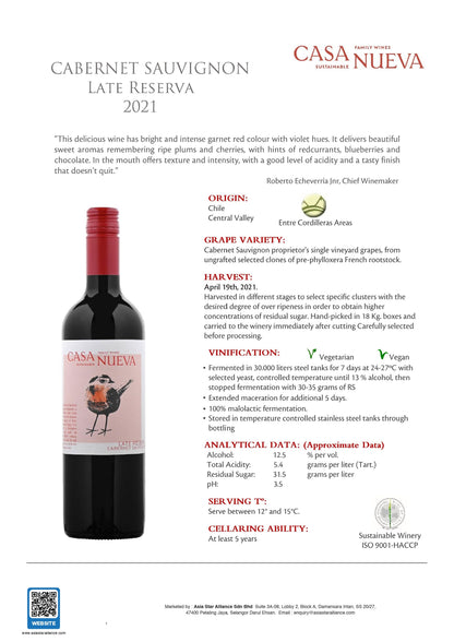 Echeverria Casa Nueva Cabernet Sauvignon Late Reserva (2021) 750ml