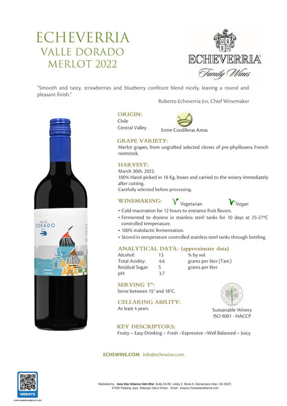 Echeverria Valle Dorado Merlot (2022) 750ml