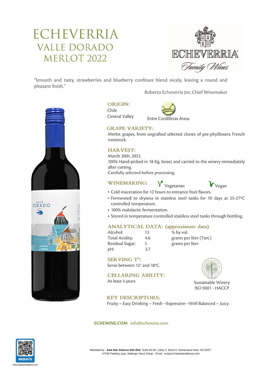 Echeverria Valle Dorado Merlot (2022) 750ml