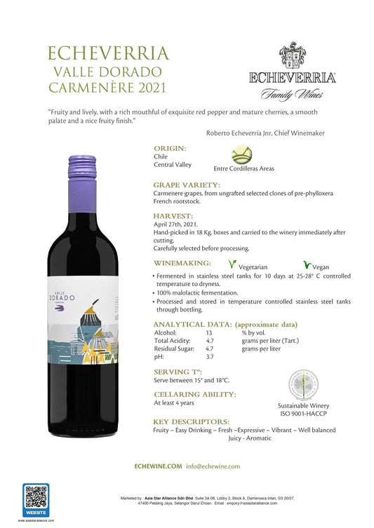 Echeverria Valle Dorado Carmenere (2022) 750ml