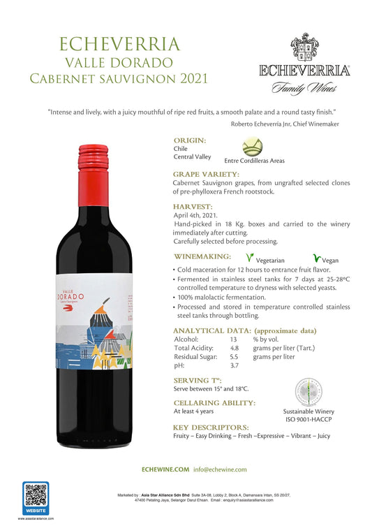 Echeverria Valle Dorado Cabernet Sauvignon (2021) 750ml