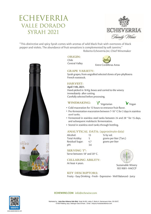Echeverria Valle Dorado Syrah (2022) 750ml