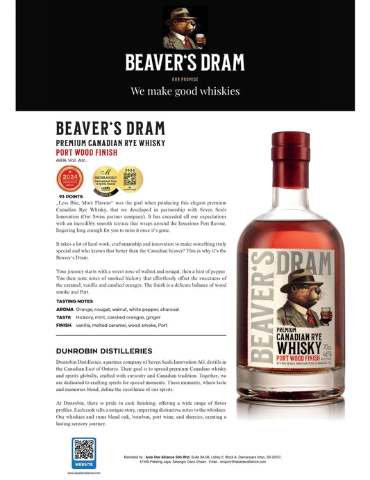 Beaver's Dram Port Wood Finish Premium Canadian Rye Whisky 700ml