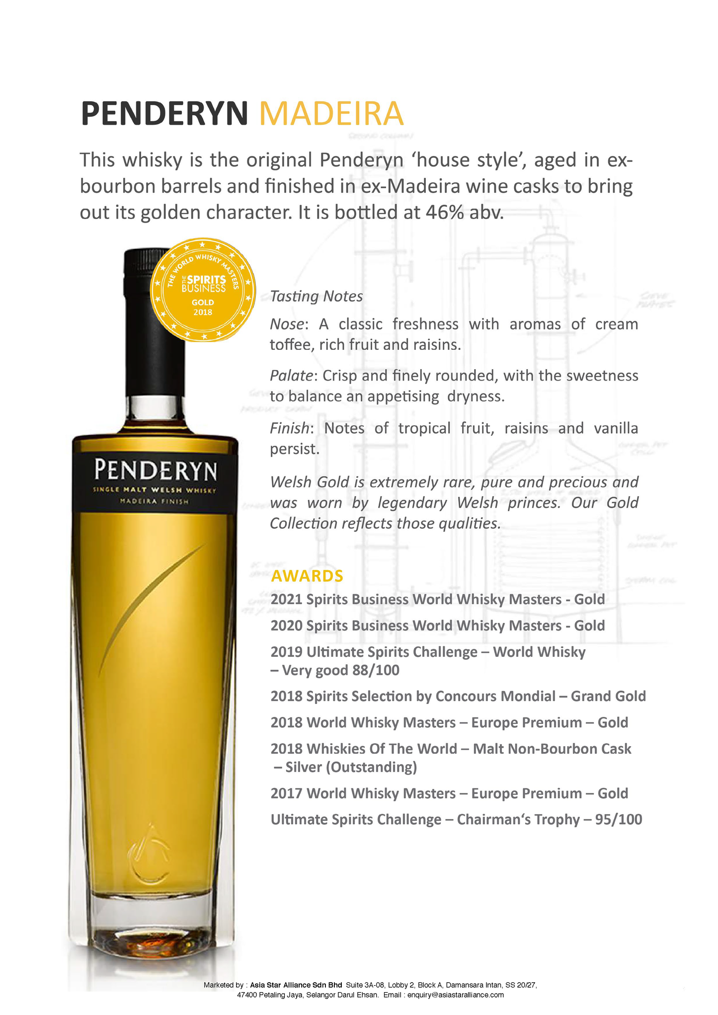 Penderyn Madeira Single Malt Welsh Whisky [700ml]